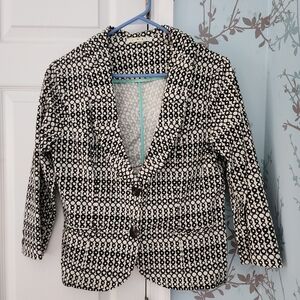 Womens Cabi #298 Du Jour Black White Geometric 3/4 sleeve cropped Blazer Size 8